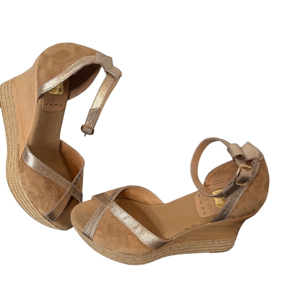 Kanna Spain Suede Leather Metallic Espadrille Wedge Sandals 38 US 8‎ Platform